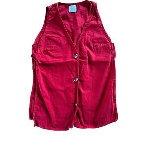 By Frankie Red Linen Blend Open Side Button Vest | Women's Small